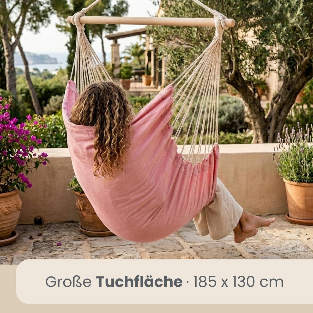 XXL HÄNGESESSEL 185/130 cm Belastbar bis 150 kg Rosa - Rosa, Textil (130/155/185cm) - Amanka