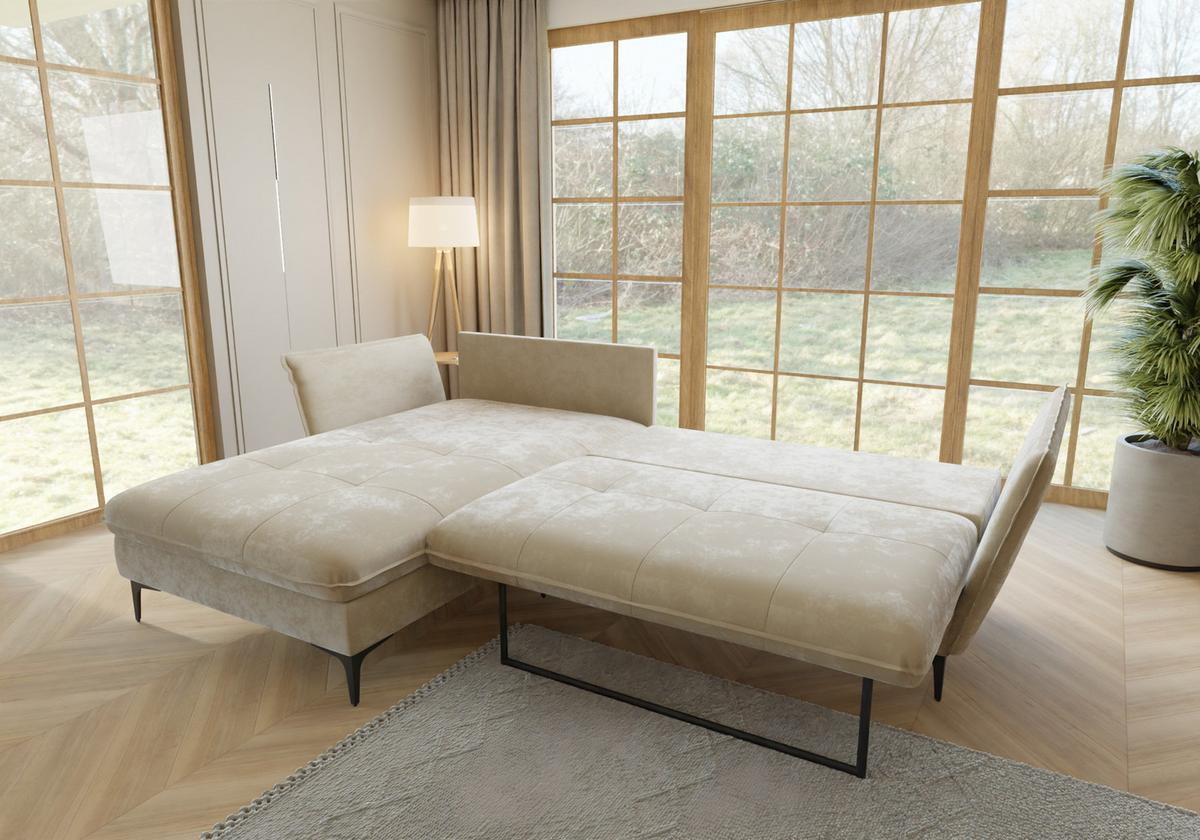 ECKSOFA Mira Beige Samt-Stoff - Beige/Schwarz, Textil/Metall (260/168cm) - S-Style
