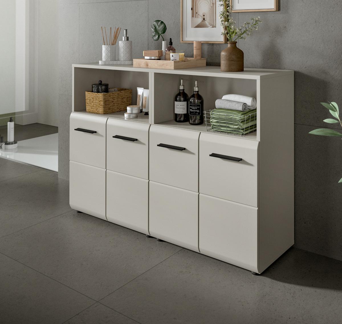 BADKOMMODE Kaschmir 60 x 80 cm, Badezimmer Kommode 2-türig - Kaschmir/Schwarz, Holzwerkstoff/Kunststoff (60/80/30cm) - Inn.Furn
