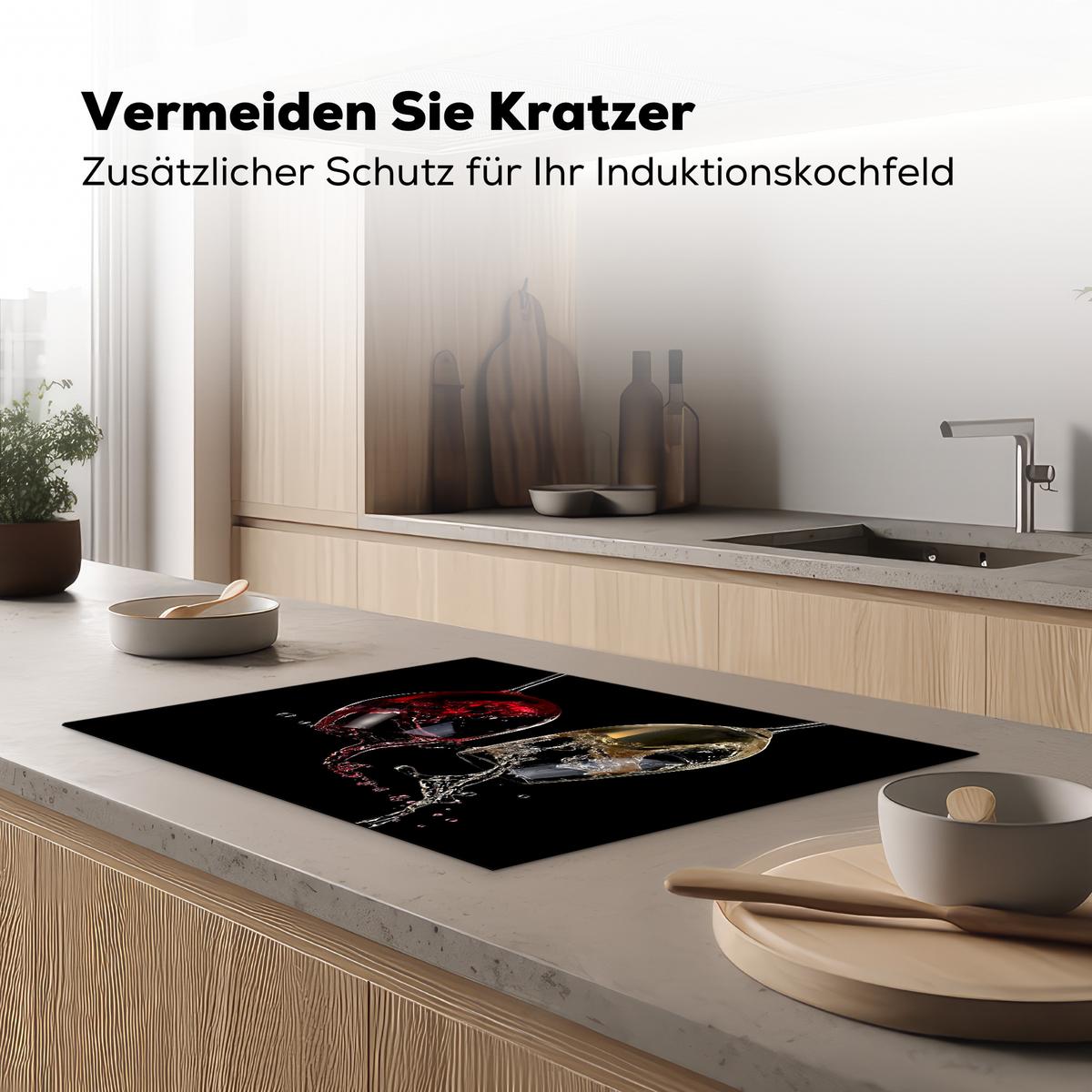 HERDABDECKPLATTE Rotwein - Weißwein - Glas - Schwarz Herdabdeckung Induktionsfeld 75x52 cm - Weinrot, Kunststoff (75/52/0.2cm) - MuchoWow