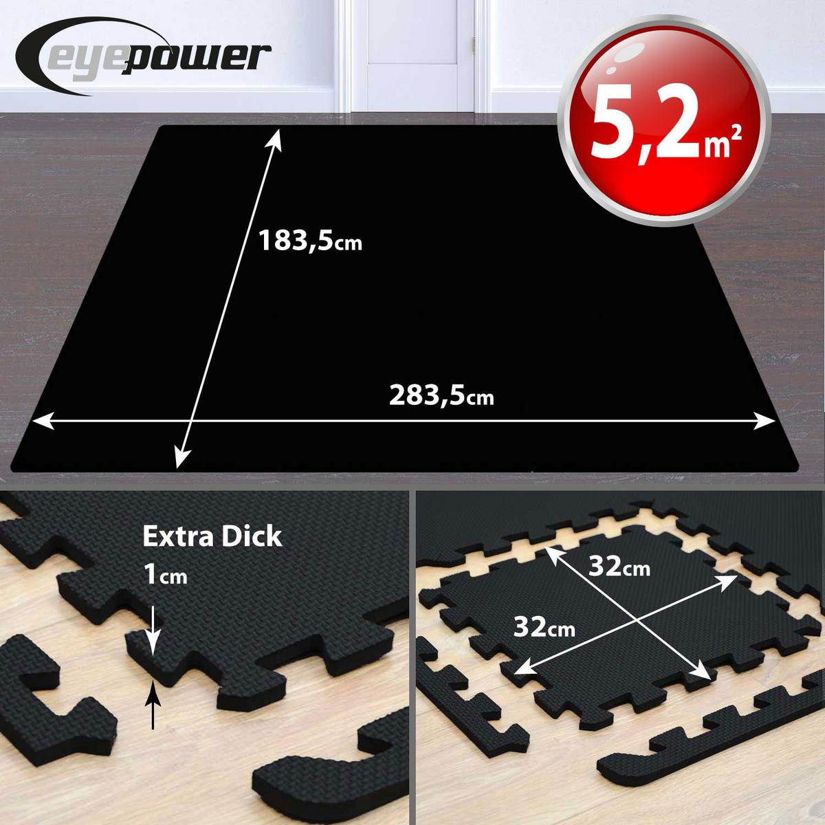 PUZZLEMATTE Sportmatte schwarz 54 Matten mit Rand - Schwarz, Kunststoff (30/30/1cm) - eyepower