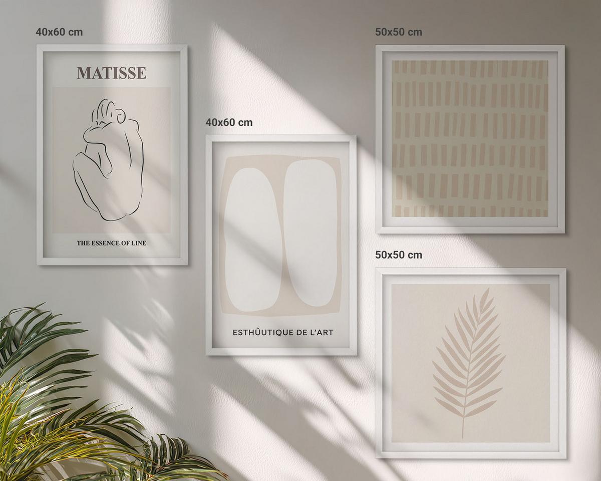 BILDER SET 4er Set - 50x50 cm & 40x60 cm Weißer Rahmen - Linien, Formen, Beige, Weiß - Weiß, Kunststoff (50/50cm) - TULUP