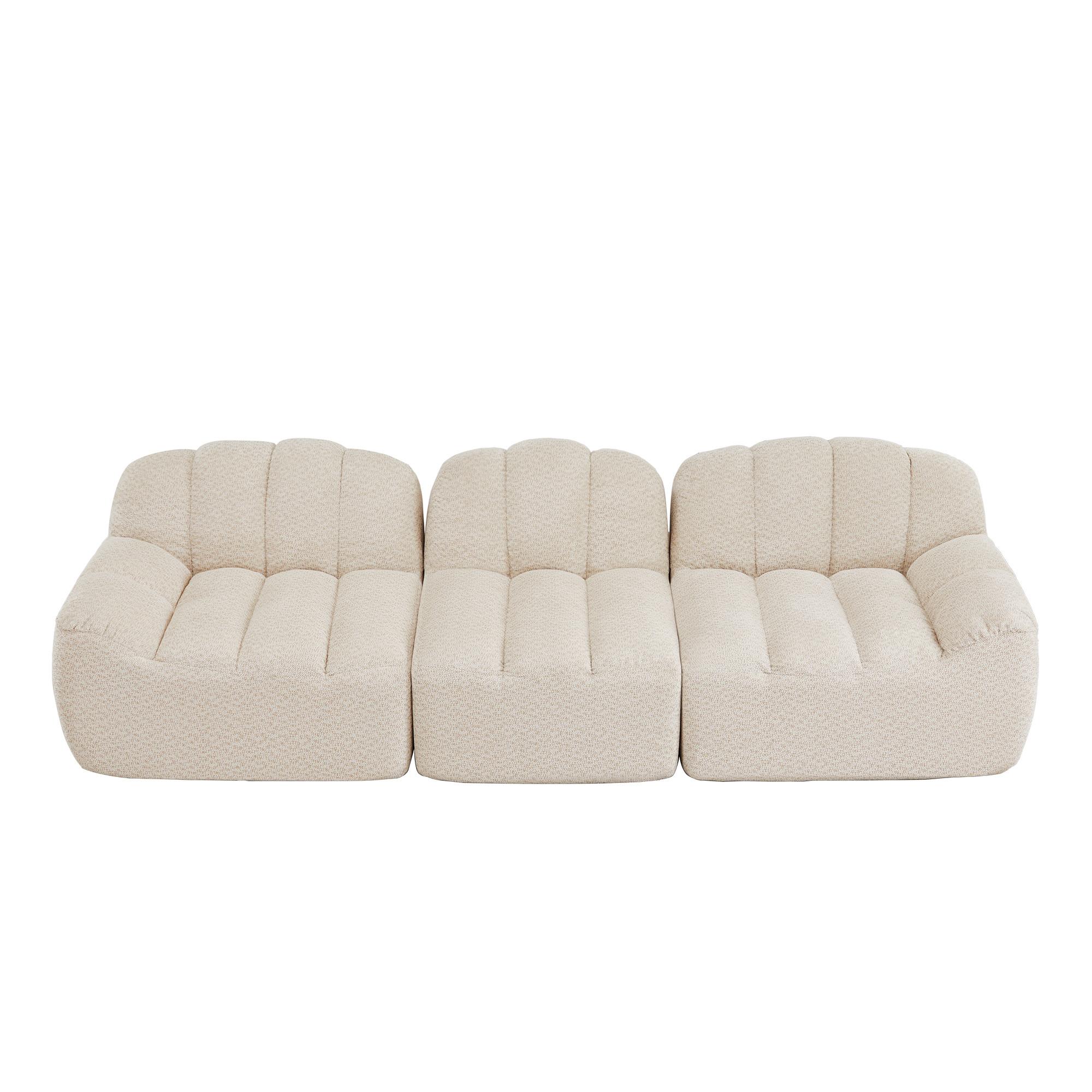 3-SITZER SOFA aus granuliertem Fleece, frameless Lounge-Design ohne Montage - Creme, Textil (288/79/104cm) - Urban Meuble