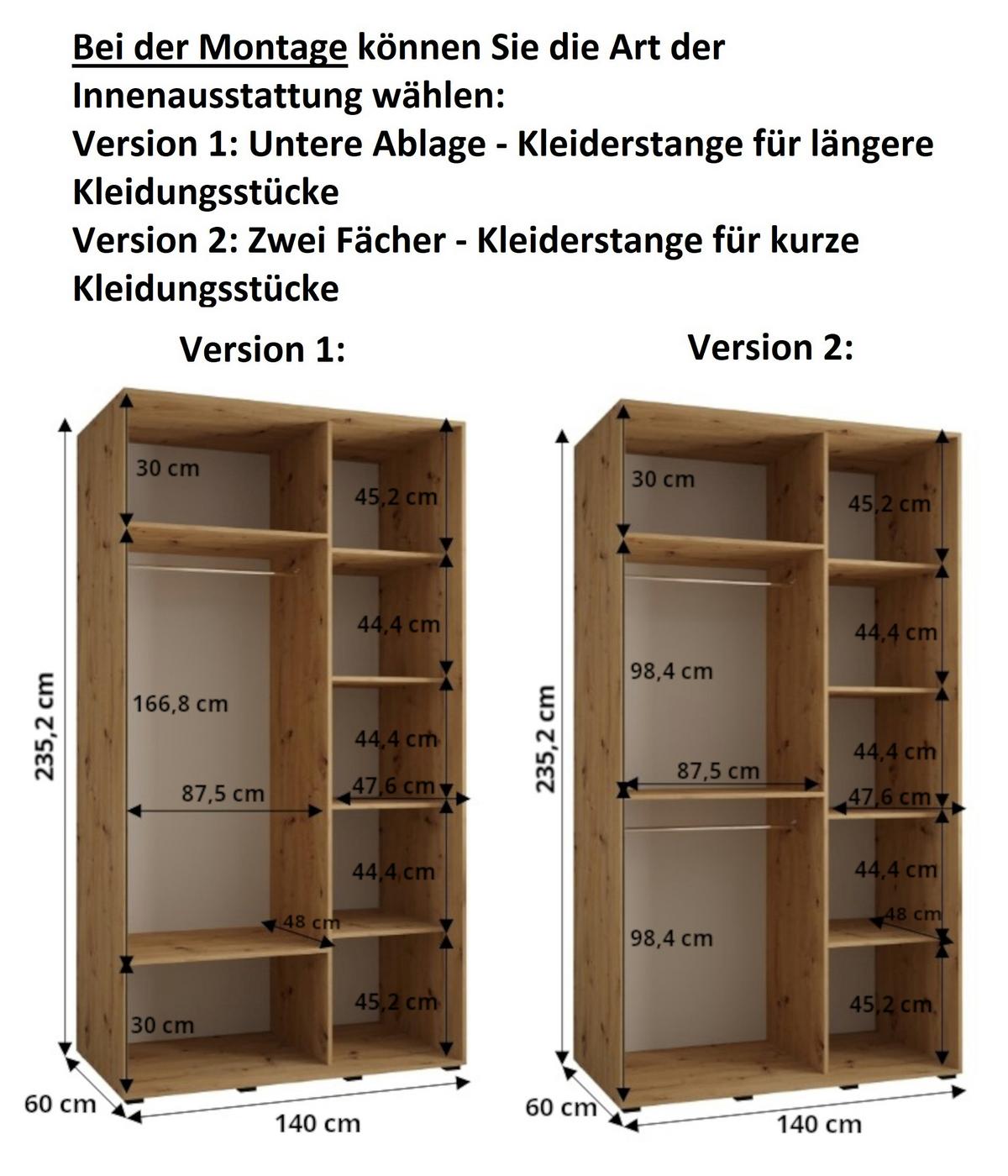 SCHWEBETÜRENSCHRANK 235,2/140/60 2-türig - Kaschmir/Schwarz, Holz/Metall (140/235.2/60cm) - MÖBEL KRYSPOL
