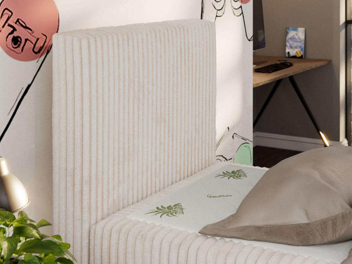 JUGENDBETT TILIO DUO 90/200 - Beige Cord - H4 - Links Seite - Beige, Textil (90/200cm) - MKS