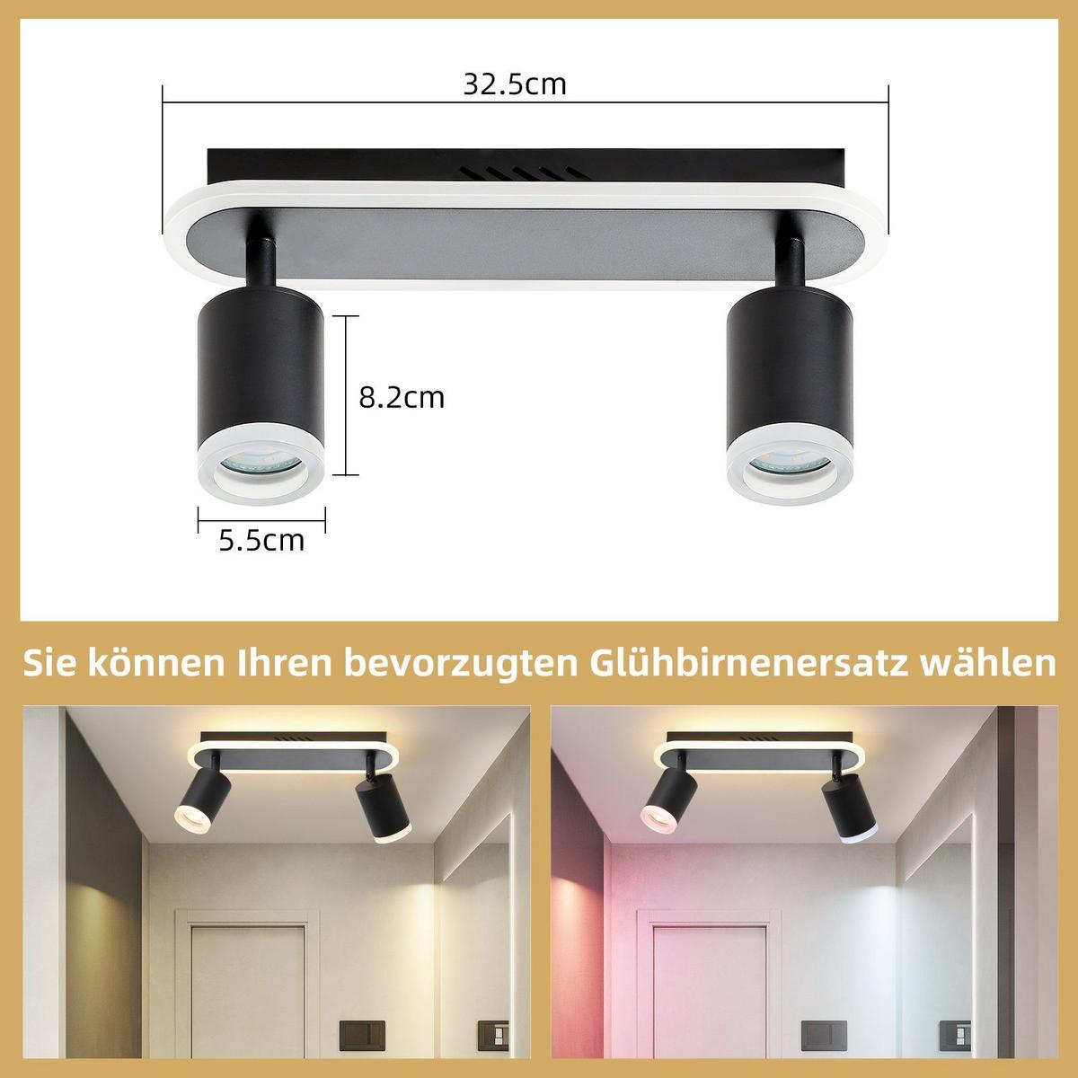 LED-DECKENLEUCHTE Lichtelf 2-flammig 33/6/9 cm - Schwarz, Kunststoff (33/6/9cm) - Nettlife