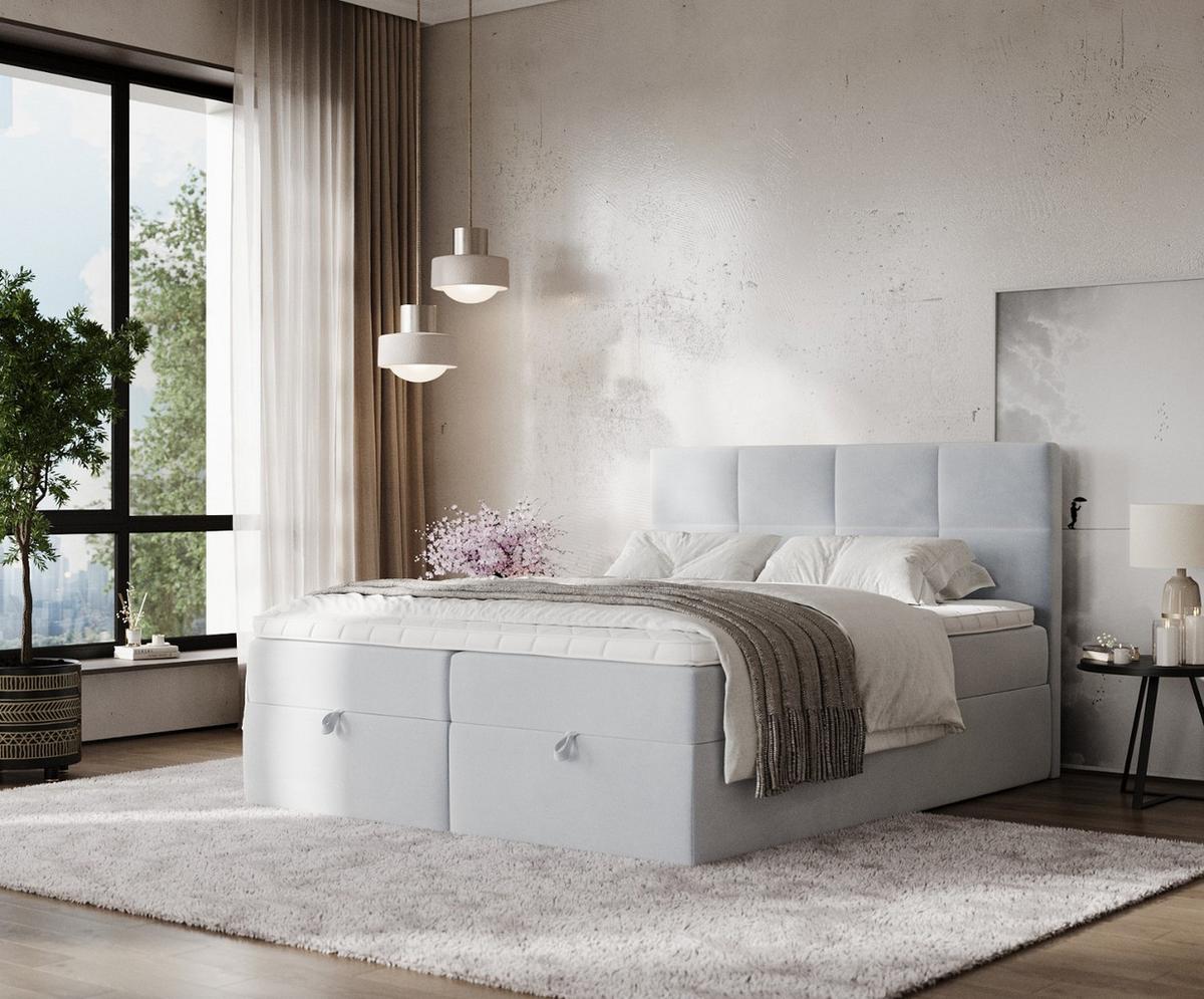 BOXBETT Velto 180/200 cm Hellgrau im Paros Stoff - Hellgrau/Schwarz, Holz/Holzwerkstoff (180/200cm) - AltaBeds