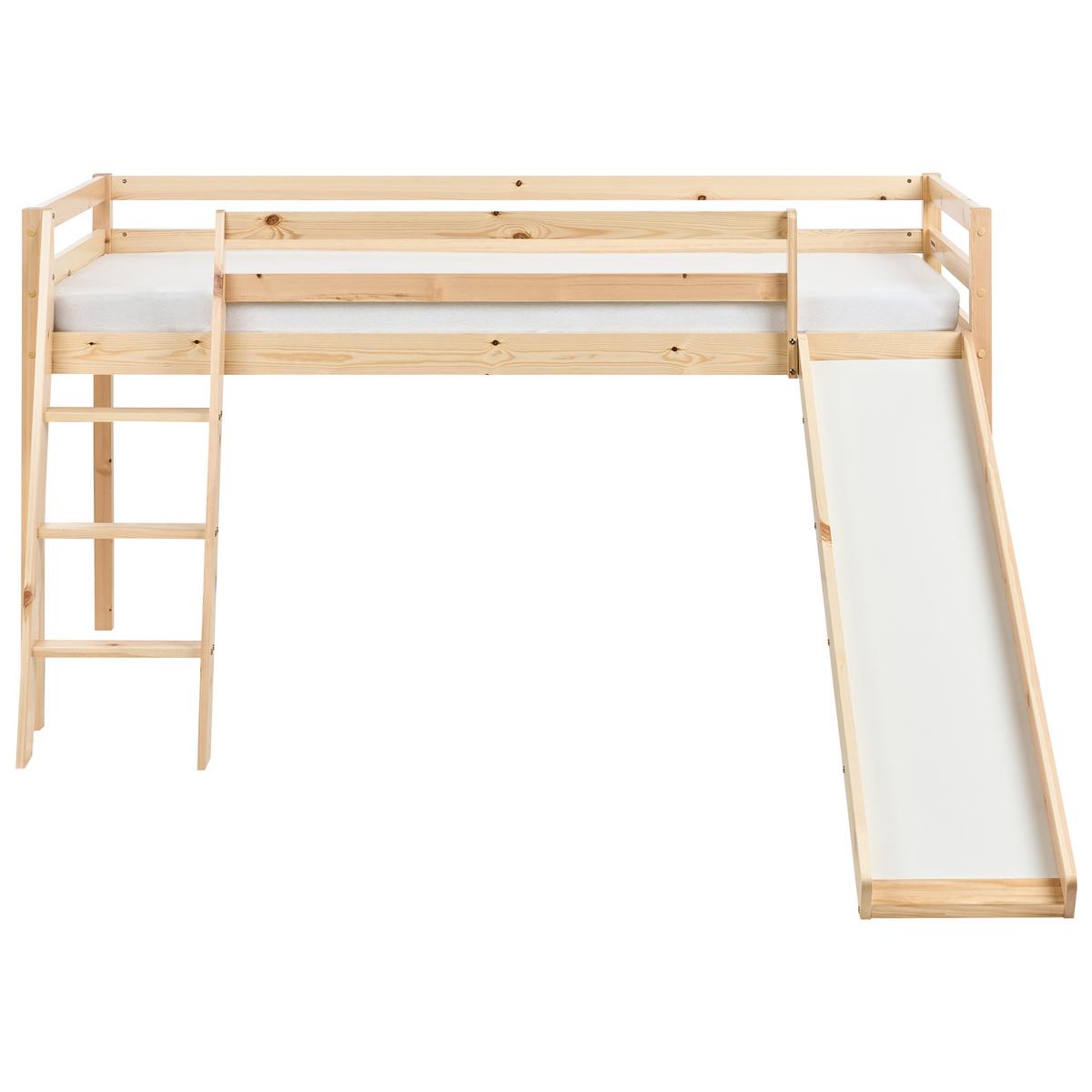 HALBHOCHBETT Kiefernholz 90/200 cm mit Rutsche Hellbraun Staple - Hellbraun, Holz (90/200cm) - Beliani