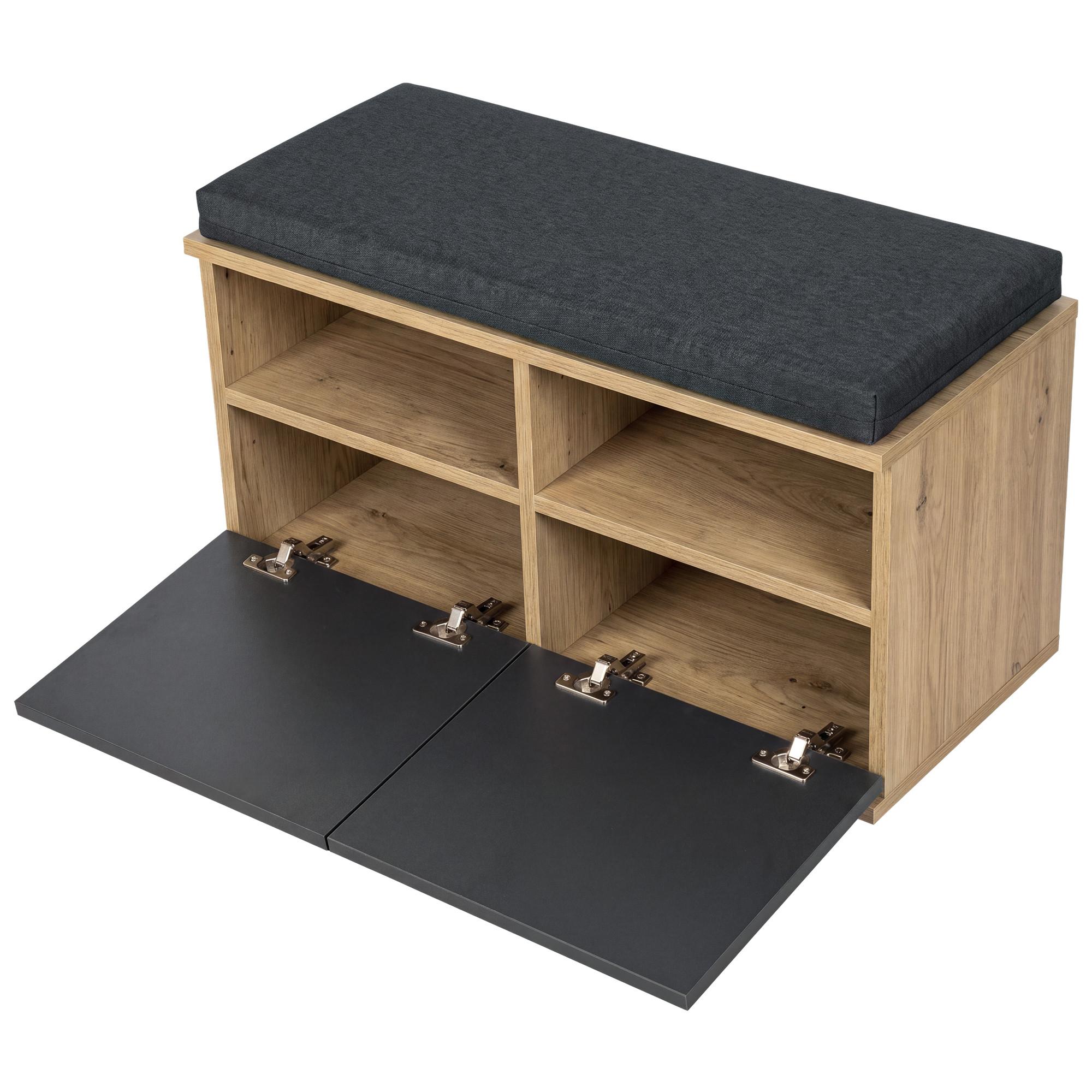 SCHUHBANK Brande - Eichefarben/Schwarz, Holzwerkstoff/Textil (80/42/35cm) - [en.casa]