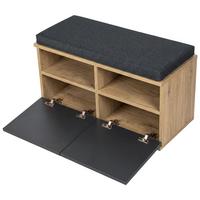 SCHUHBANK Brande - Eichefarben/Schwarz, Holzwerkstoff/Textil (80/42/35cm) - [en.casa]