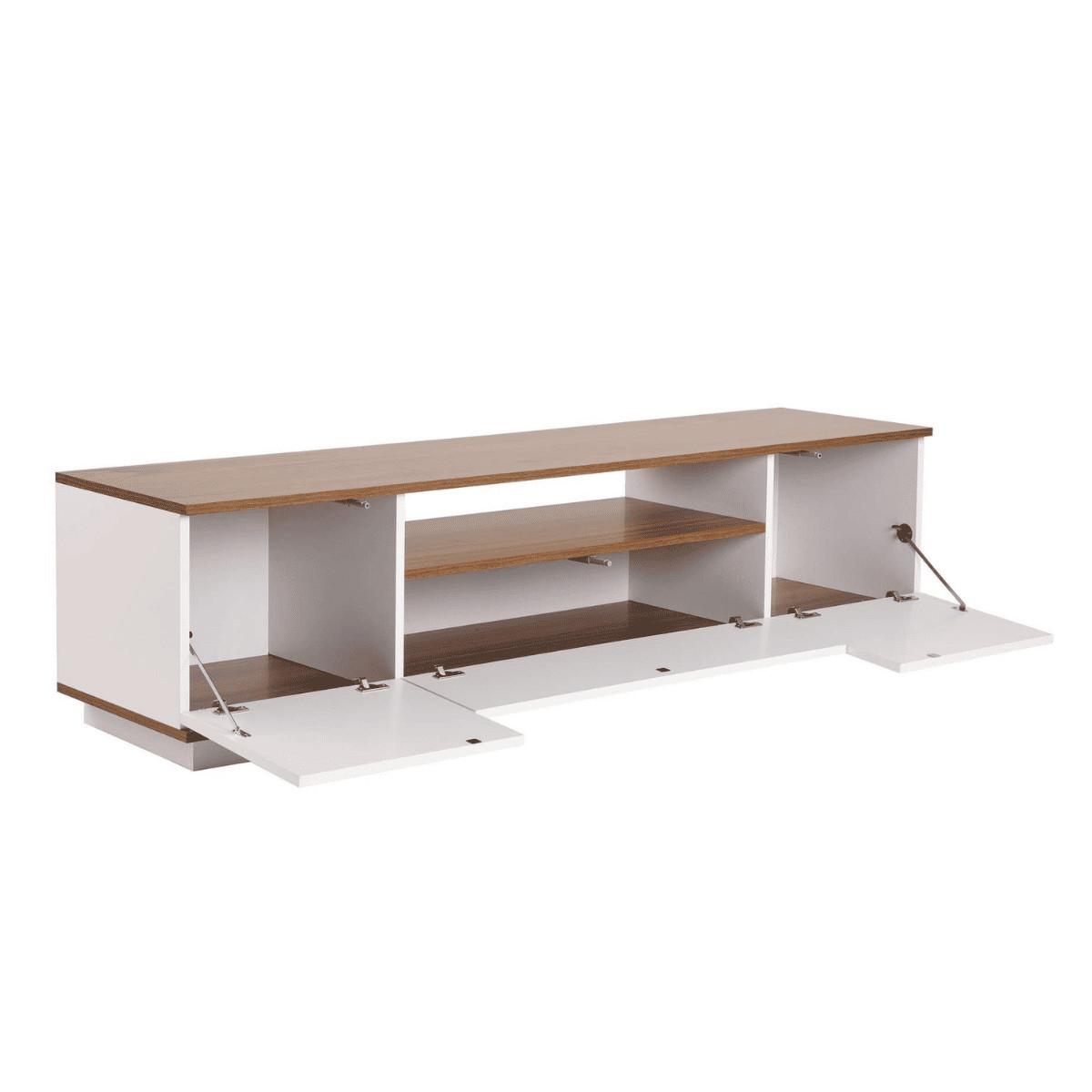 TV furniture with 3 folding doors and 1 niche, L180 cm - Weiß, Holzwerkstoff (44.5/44.6/12cm) - Calicosy