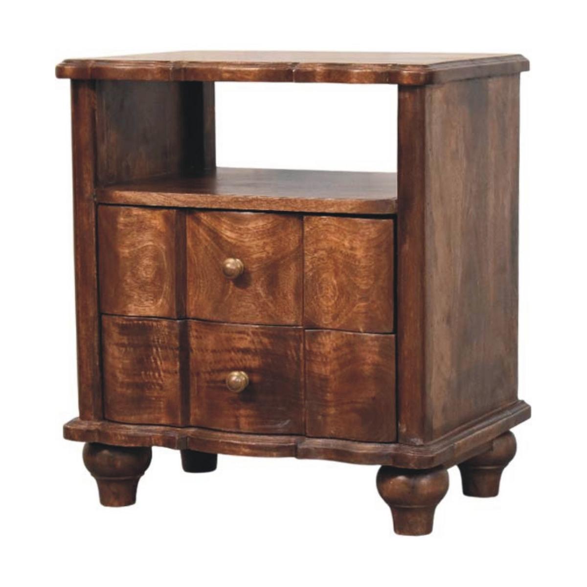 NACHTKASTEN 2 Schubladen und Offenes Regal, Dunkelbraun - Dunkelbraun/Messingfarben, Holz/Metall (55/63/40cm) - Artisan Furniture