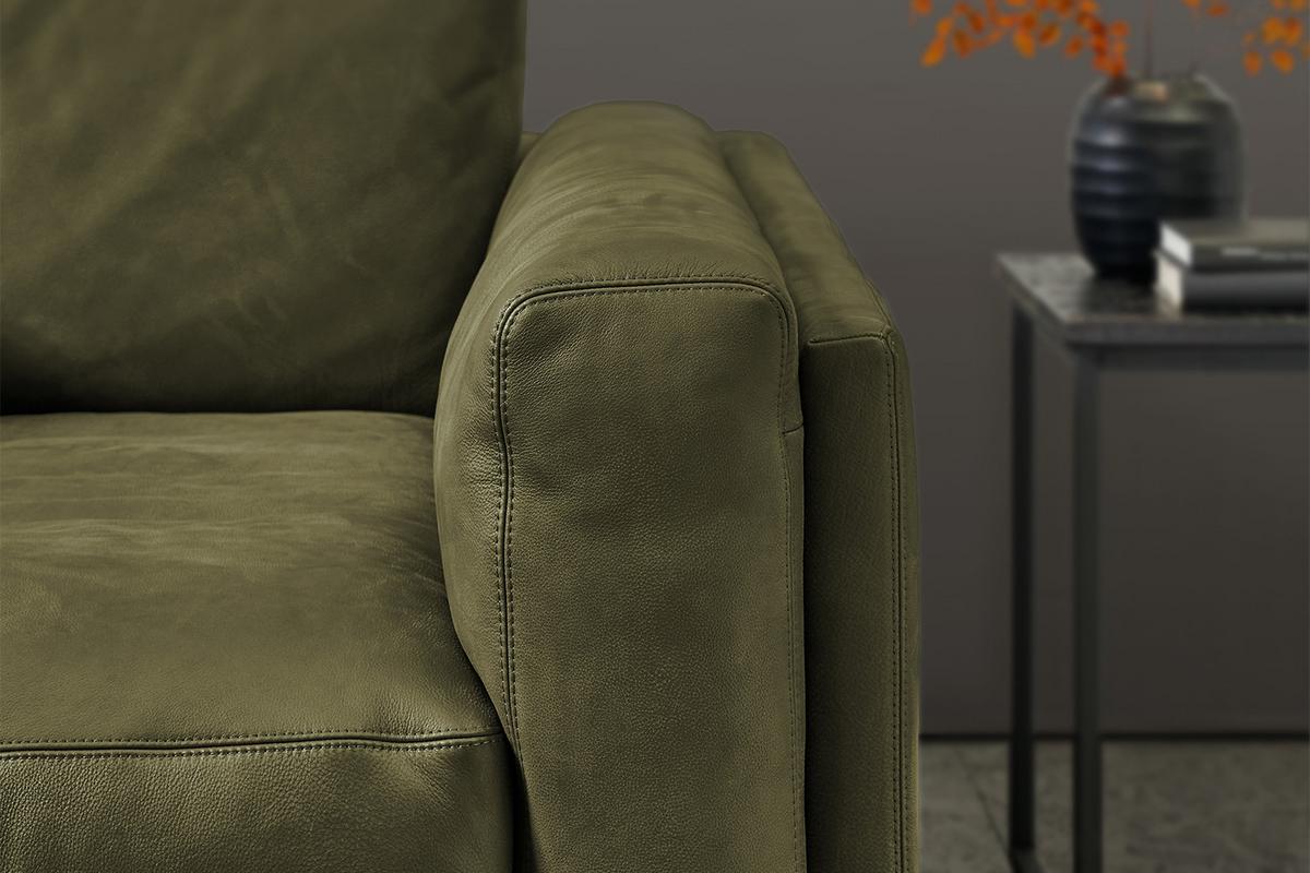 BIG SOFA RAINA Grün Leder - Schwarz/Olivgrün, Leder/Kunststoff (254/85/150cm) - KAWOLA