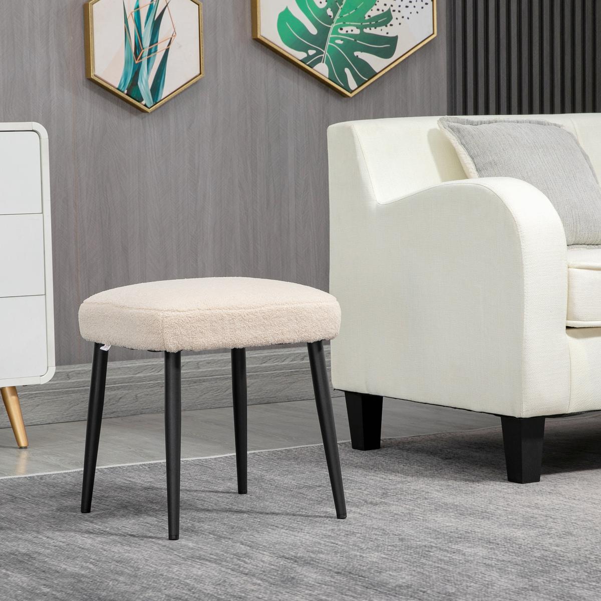 FUSSHOCKER Sitzhocker Quadratischer Schminkhocker mit Kaschmir-Optik, Stahlbeine - Beige, Kunststoff (42/44/42cm) - HOMCOM