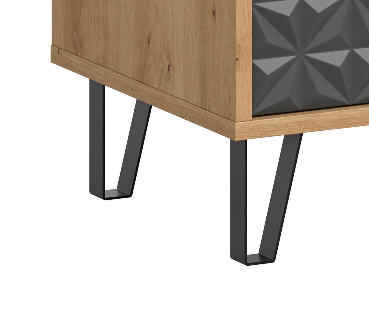 KOMMODE grau, Eiche Artisan 110 x 96 cm, Sideboard mit 3D-Struktur - Schwarz/Eiche Artisan, Holzwerkstoff/Kunststoff (110/96/40cm) - Inn.Furn