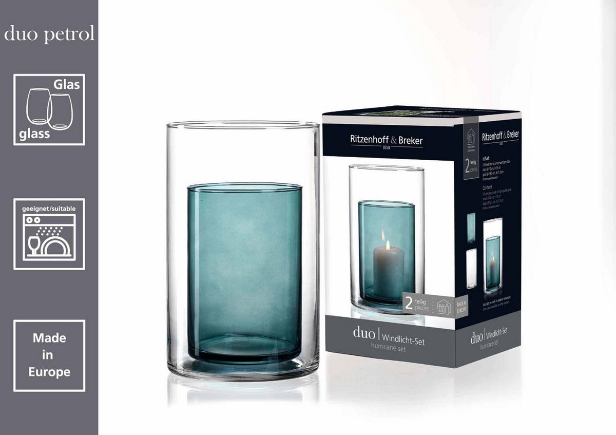 WINDLICHT Duo 22 cm - Blau, Glas (14/22/14cm) - Ritzenhoff Breker