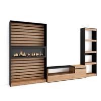 WOHNWAND Elektrokamin, eiche, schwarz, 320/35/186cm - Eichefarben/Schwarz, Holzwerkstoff (320/186/35cm) - Skraut Home