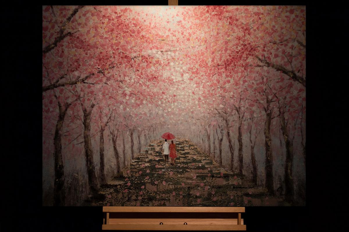 ÖLGEMÄLDE 100/70 cm - Pink/Braun, Holz/Textil (100/70cm) - KUNSTLOFT