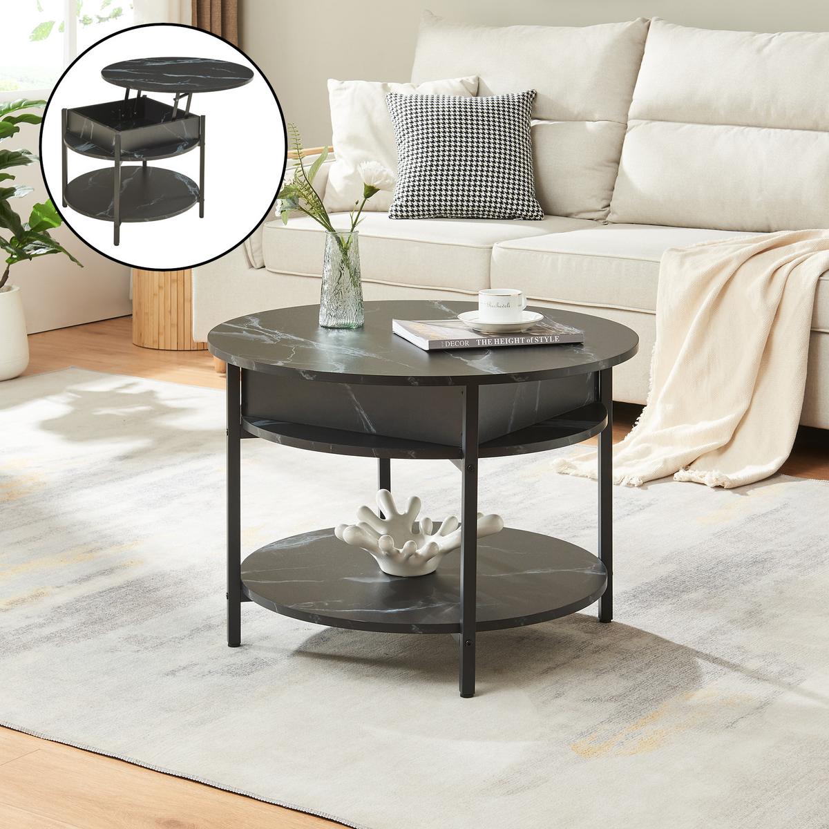 COUCHTISCH Kandas 70/49 cm - Schwarz, Holzwerkstoff/Metall (70/70/49cm) - [en.casa]