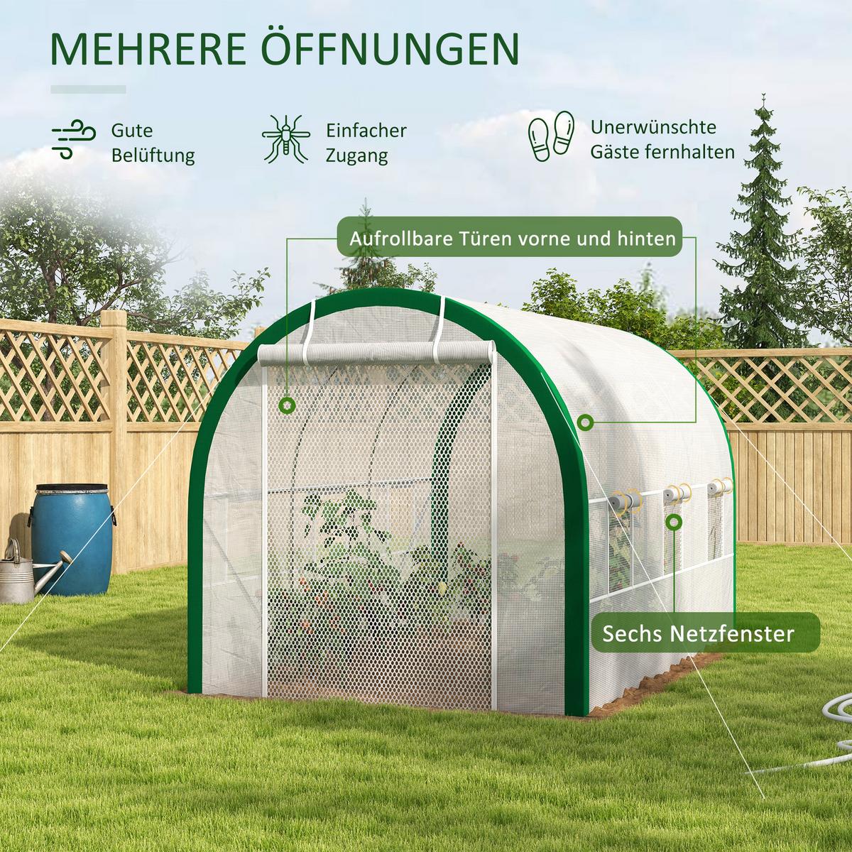 FOLIENGEWÄCHSHAUS mit Rolltür mit Fenster, Verzinkter Stahl, PE, Polyester, Weiß - Weiß, Metall (210/210/358cm) - Outsunny