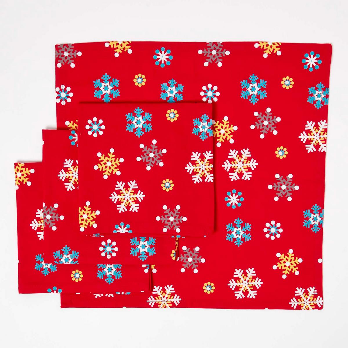 STOFFSERVIETTEN Weihnachten 45/45 cm, 4er-Set rot mit Schneeflocken - Rot, Textil (45/45cm) - Homescapes