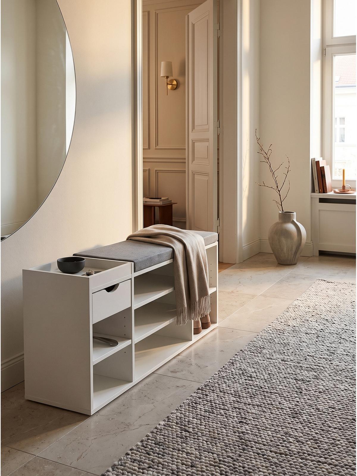 GARDEROBENBANK CARTAGENA, Stoff, Weiß, 100 x 30 x 45 cm - Weiß/Grau, Holzwerkstoff/Textil (100/45/30cm) - KADIMA DESIGN