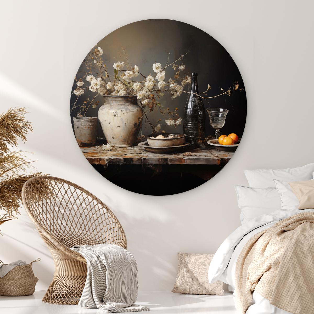 WANDBILD Stilleben - Blumen - Blumenstrauß - Vase - Wein Deko Groß 150x150 cm - Mokka, Kunststoff (150/150cm) - MuchoWow