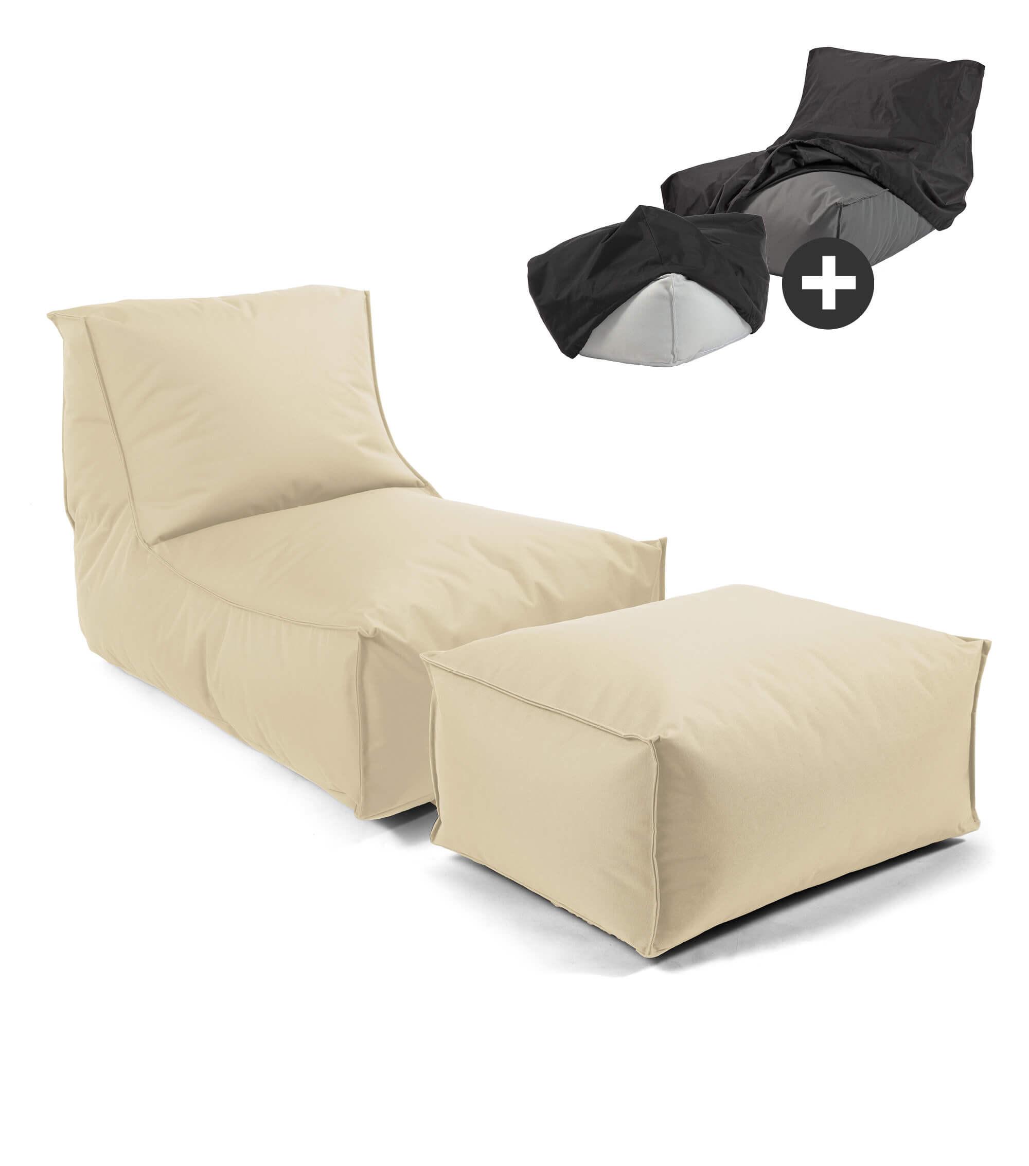 OUTDOOR SITZSACK mit Hocker und Hülle Der Sundowner - Beige, Textil (60/65/95cm) - Mokebo