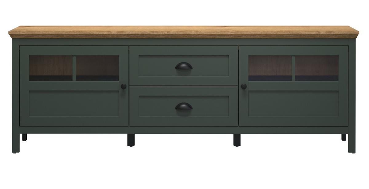 TV-LOWBOARD grün, Evoke Eiche Landhaus 184 x 64 cm, TV Unterteil inklusive LED Beleuchtung - Eichefarben/Schwarz, Holzwerkstoff/Kunststoff (184/64/45cm) - Top.Furn
