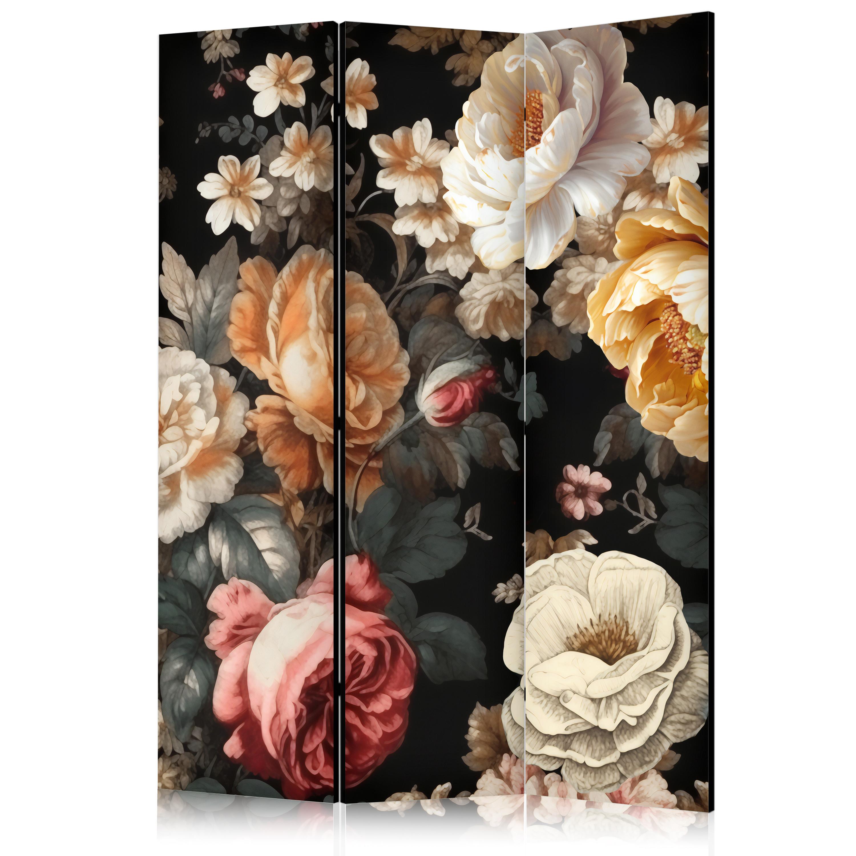 PARAVENT Beidseitig Bedruckter 3-tlg 135x172 cm Pfingstrosen Retro - Multicolor, Holz/Textil (135/172/3cm) - Muralo