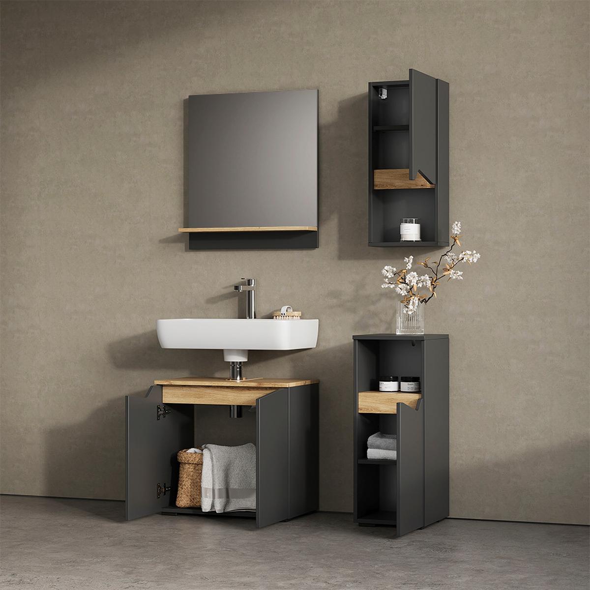 BADMÖBEL-KOMBINATION Timavo Anthrazit 4 Teile - Anthrazit, Holzwerkstoff (60/57/35cm) - Livinity®