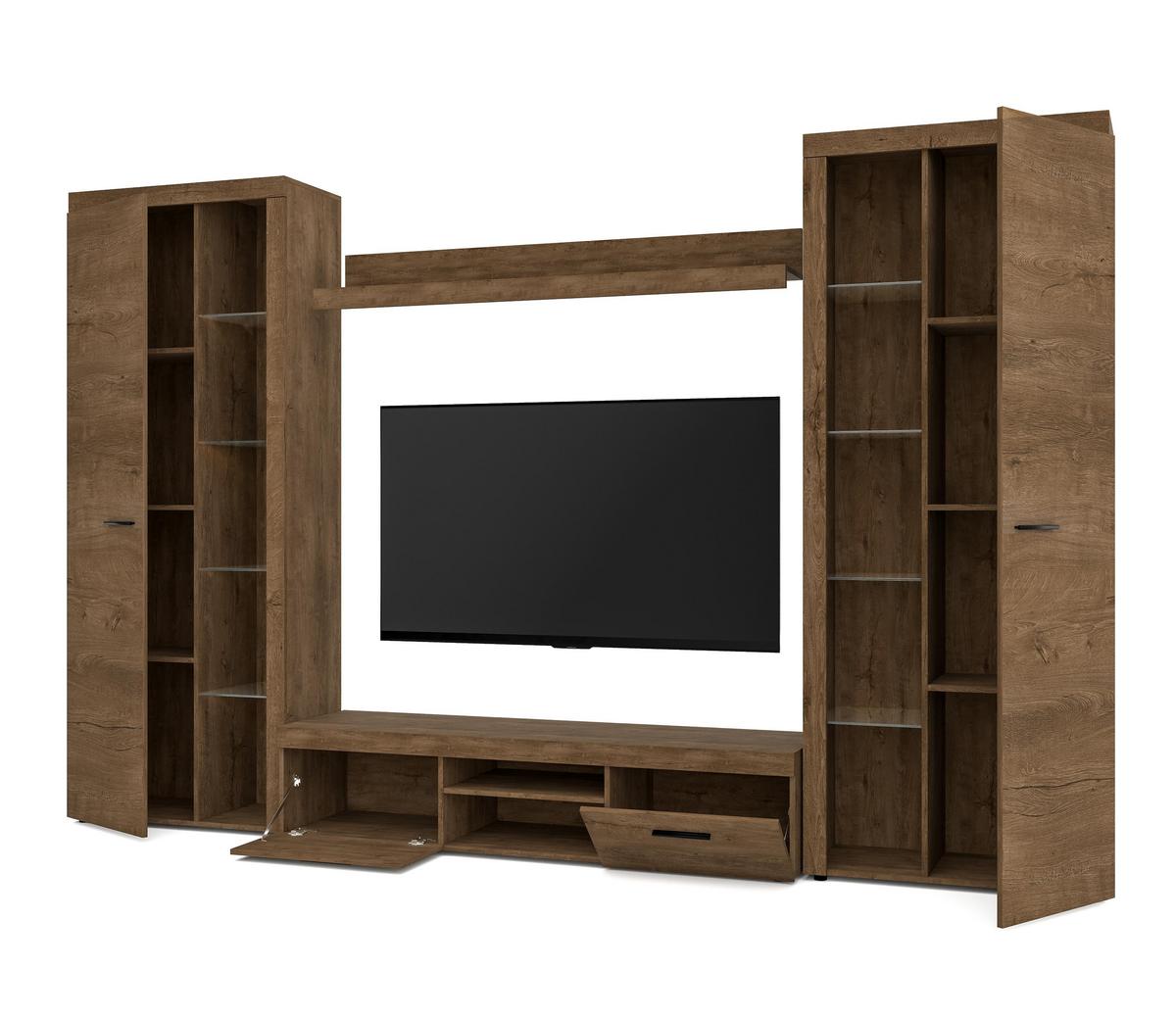 WOHNWAND Spacoro XL Lefkas 300/190/40 cm Viel Stauraum ohne LED - Braun, Holzwerkstoff/Kunststoff (300/190/40cm) - AX Living