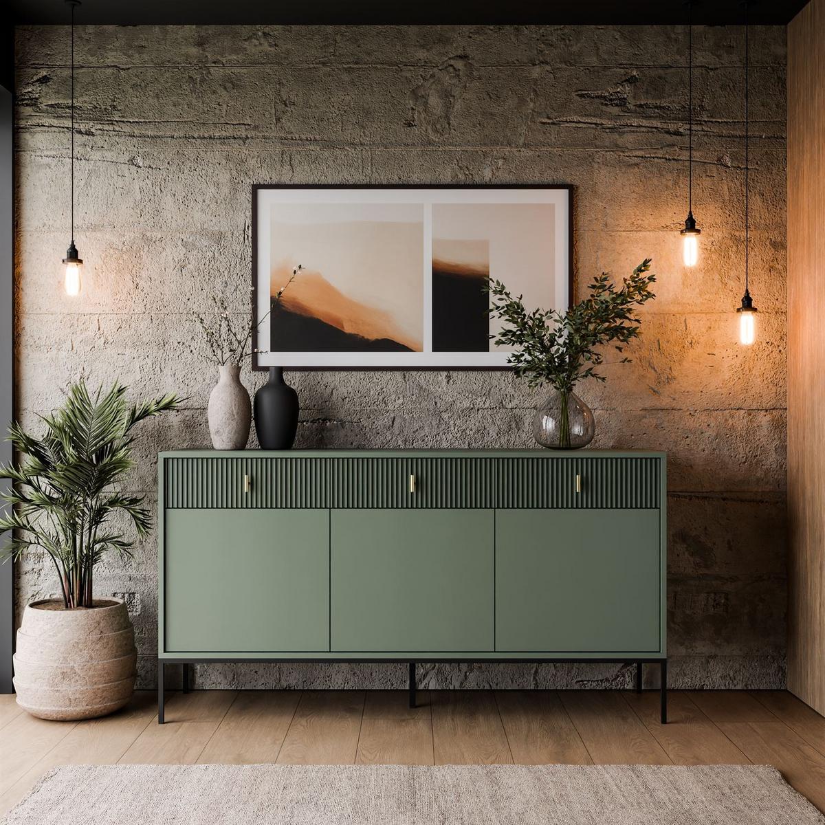 SIDEBOARD MIDNIGHT 3D3S mit drei Schubladen auf Gestell grün - Schwarz/Grün, Holzwerkstoff (154.5/82.5/39cm) - Lookway