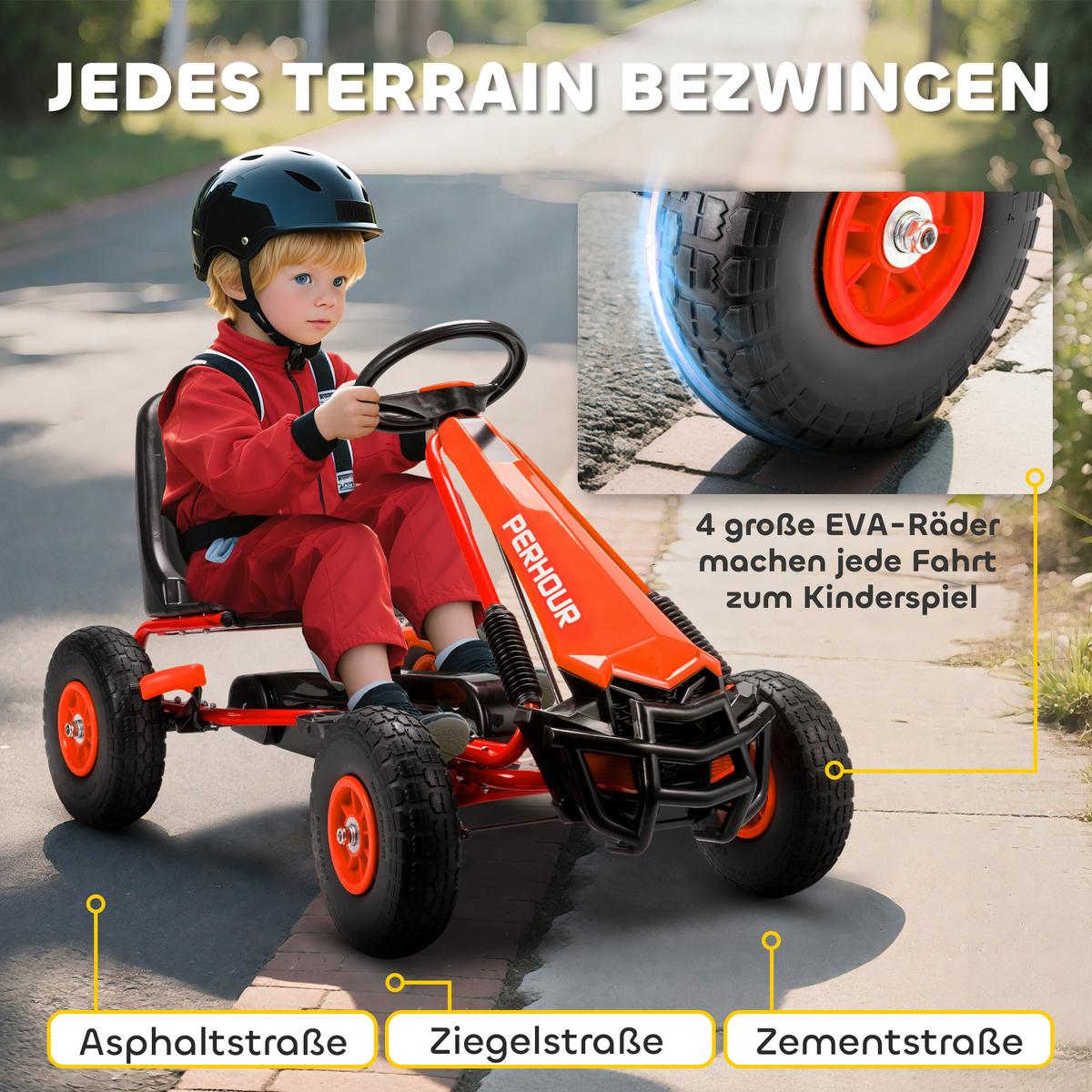 GOKART, Tretauto mit Handbremse, verstellbarem Sitz, Vor- und Rückwärtsgang - Rot, Metall (110/61/62cm) - AIYAPLAY