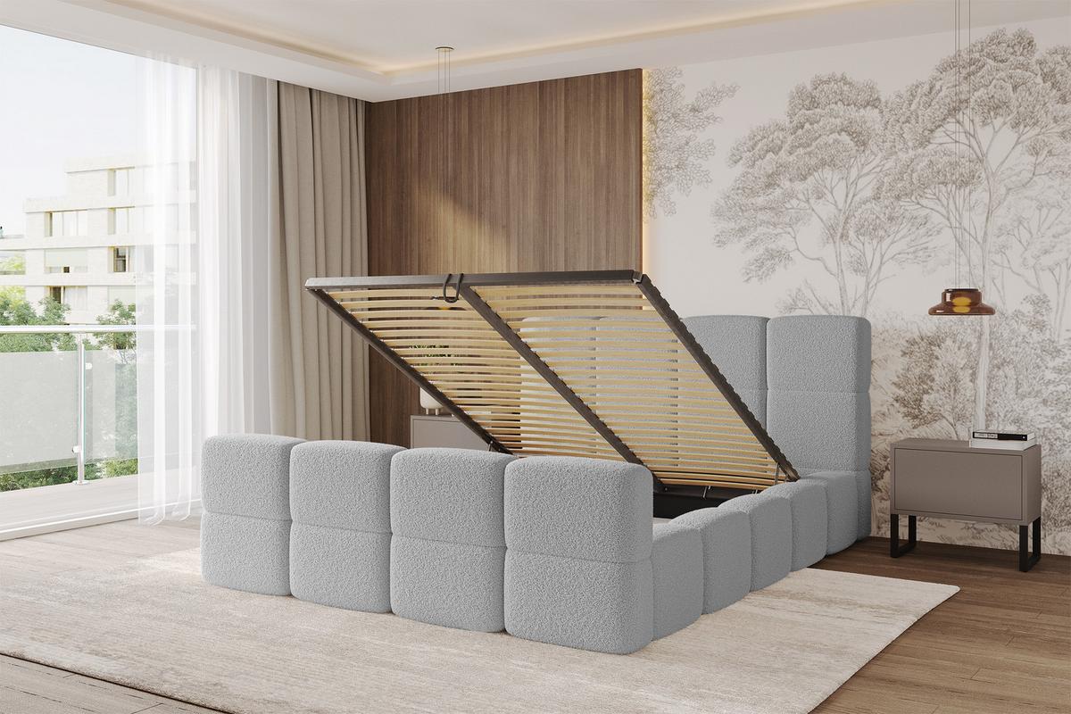 POLSTERBETT mit Bettkasten und Lattenrost mit Matratze H3/H4, Kopfteil, Boxbett, mit Stauraum - NATA-Z 140x200 Hellgrau - Hellgrau, Holzwerkstoff/Textil (140/200cm) - ALTDECOR