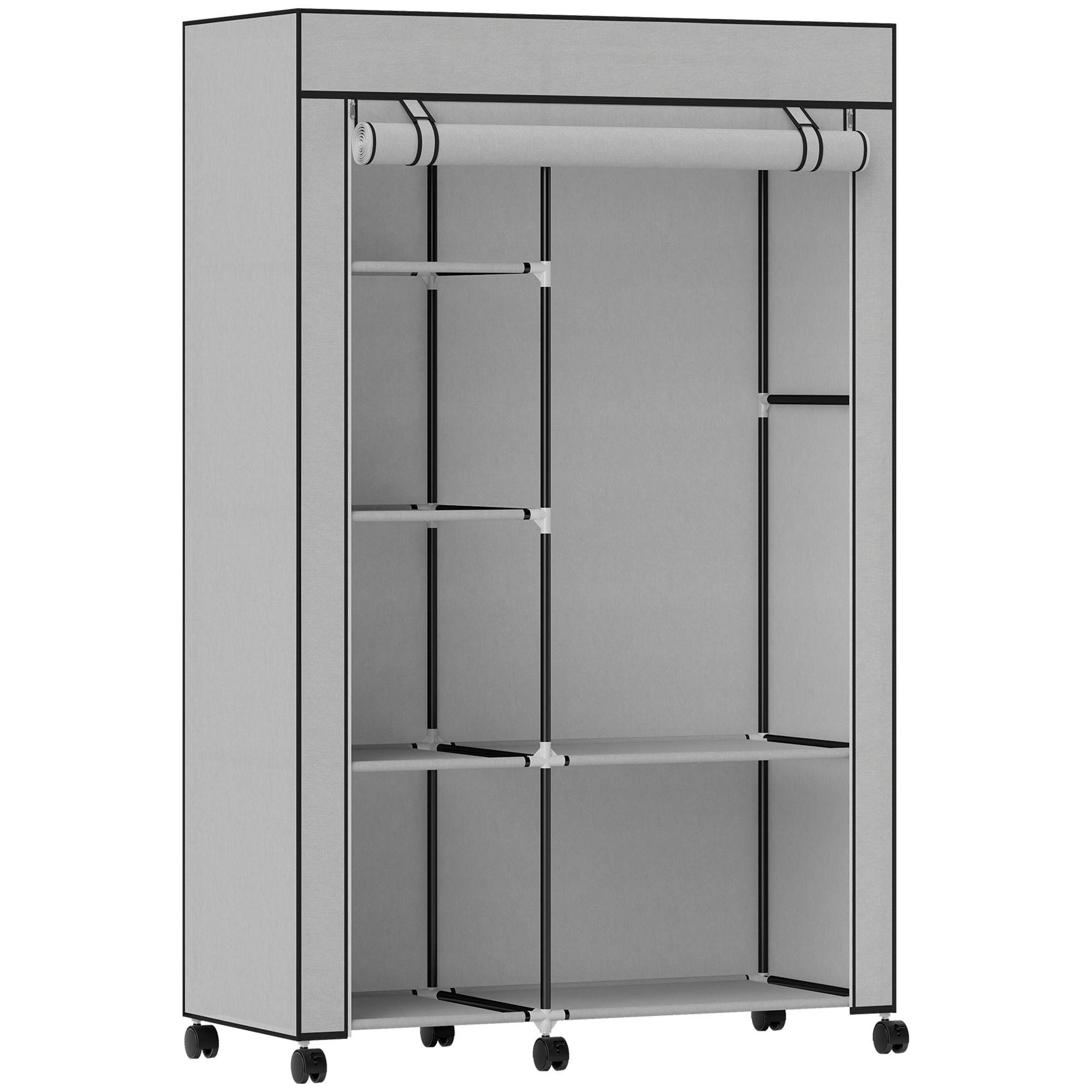 STOFFSCHRANK mit 2 Kleiderstangen, 6 Fächern Hellgrau - Hellgrau, Metall (43/162.5/103cm) - HOMCOM