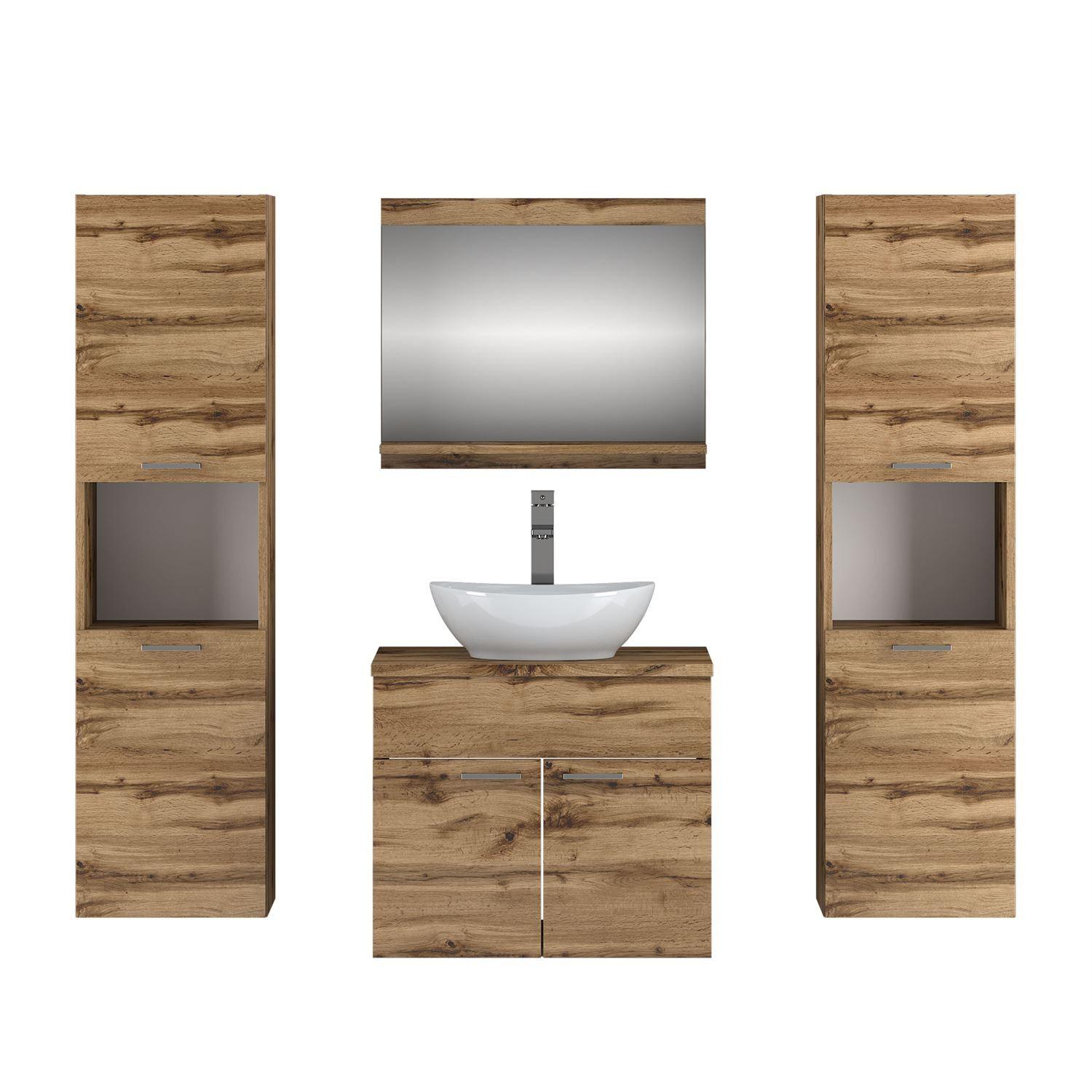 BADMÖBEL-SET LUMIRE LOFT IV Wotan Eiche mit Spiegel - Braun, Holzwerkstoff (60/52/46cm) - Lookway