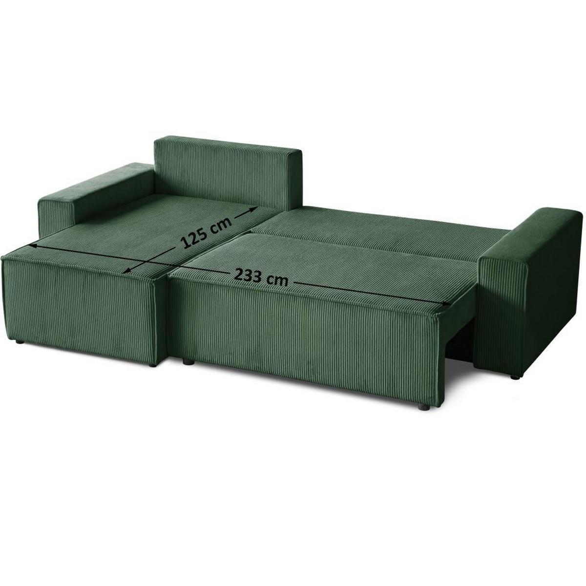 ECKSCHLAFSOFA mit Schlaffunktion Hektor, 277 cm, Ottomane 100 cm, dunkelgrün - Dunkelgrün/Schwarz, Kunststoff/Textil (277/152cm) - Beautysofa