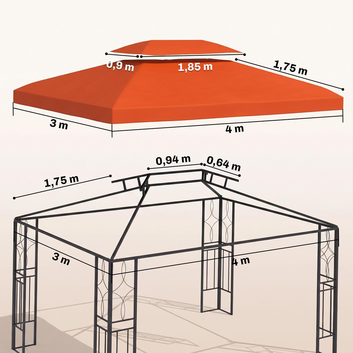 PAVILLONDACH, Polyester, Rostrot - Rot, Kunststoff (400/20/300cm) - Outsunny