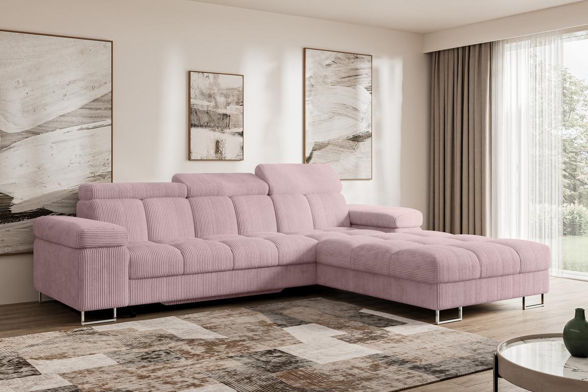ECKSOFA mit Schlaffunktion Ottomane Rechts COMA L 271x203x79 Rosa Cord - Rosa, Holzwerkstoff/Textil (203/271cm) - ALTDECOR