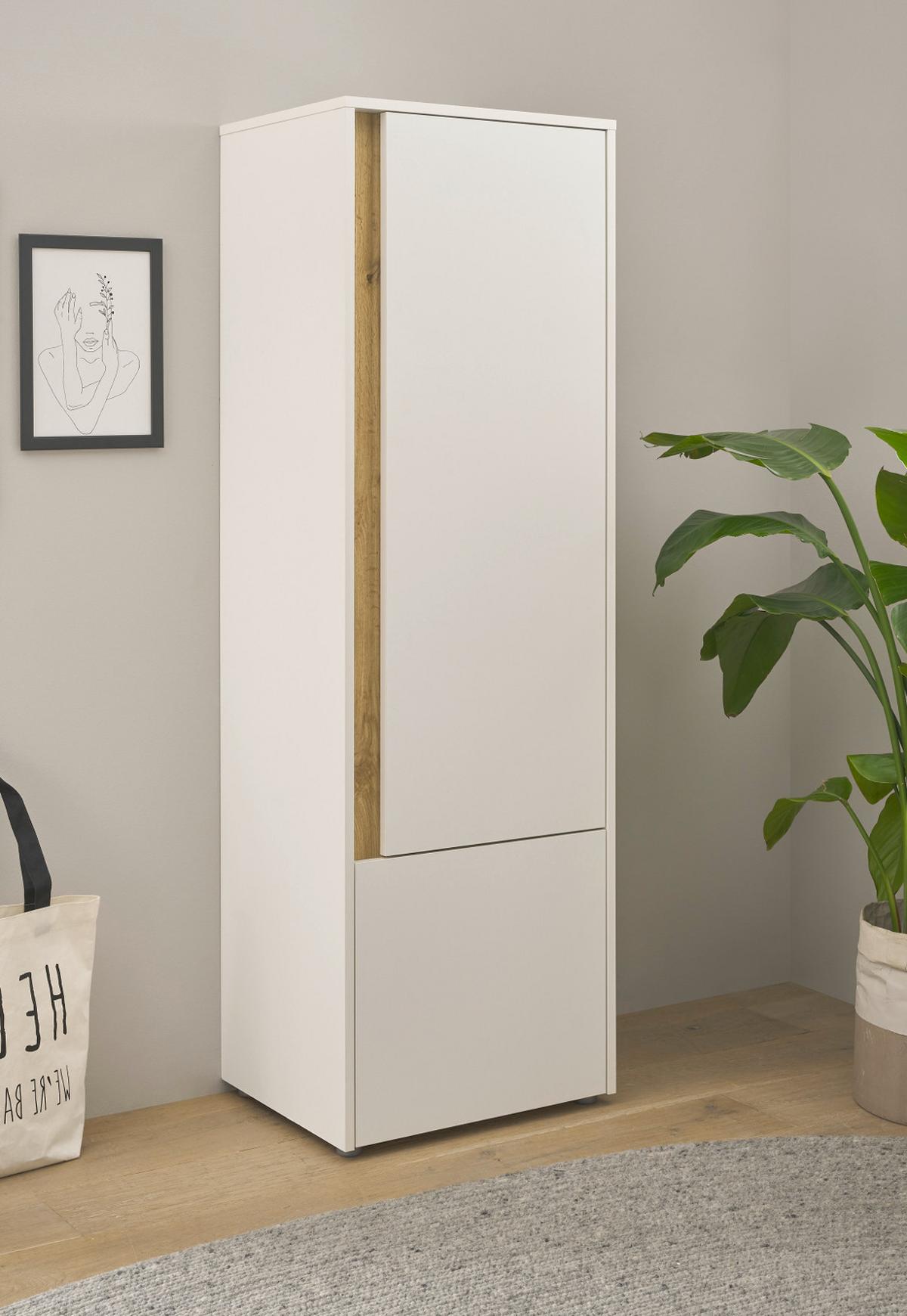 AKTENSCHRANK Weiß matt, Eiche Wotan 50 x 158 cm, Stauraumschrank mit 4 Ordnerhöhen - Eichefarben/Eiche Wotan, Holzwerkstoff/Kunststoff (50/158/40cm) - Furn.Design