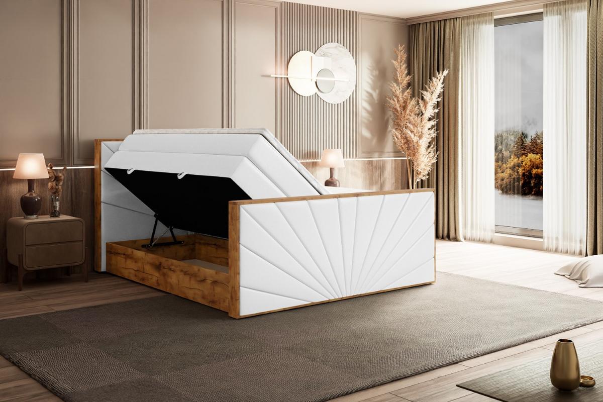 BOXSPRINGBETT mit Matratze H3|H4 und Lattenrost - LOLLI6-Z KING-200x200 - Weiß Kunstleder - Weiß, Holzwerkstoff (200/200cm) - ALTDECOR