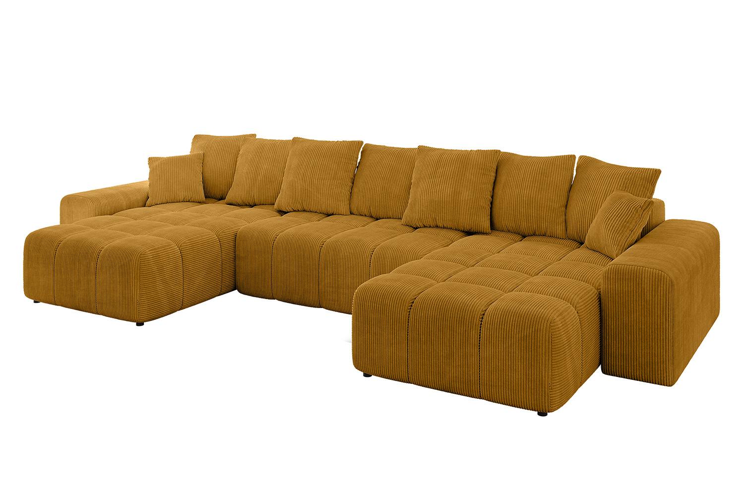 WOHNLANDSCHAFT ENIL-U 401x189x68 Senfgelb Cord - Currygelb, Holzwerkstoff/Kunststoff (401/68/189cm) - ALTDECOR