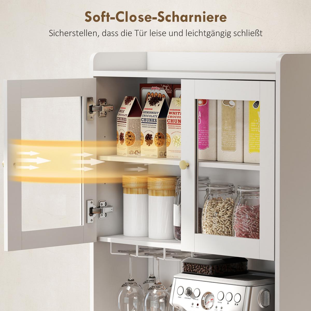 KÜCHENSCHRANK MDF Glas Weiß - Goldfarben/Weiß, Holzwerkstoff/Metall (38/170/68cm) - HOMCOM