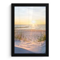 POSTER MIT RAHMEN Strand - Sonne - Düne - Gras - Sand - Horizont Poster 20x30 cm - Hellblau, Papier (20/30cm) - MuchoWow