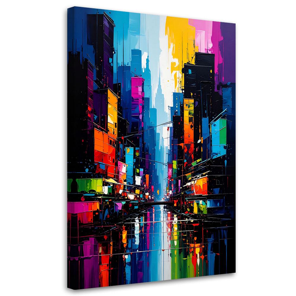 LEINWANDBILD Bunte Stadt Abstrakt 60x90cm - Multicolor, Textil (60/90cm) - Feeby