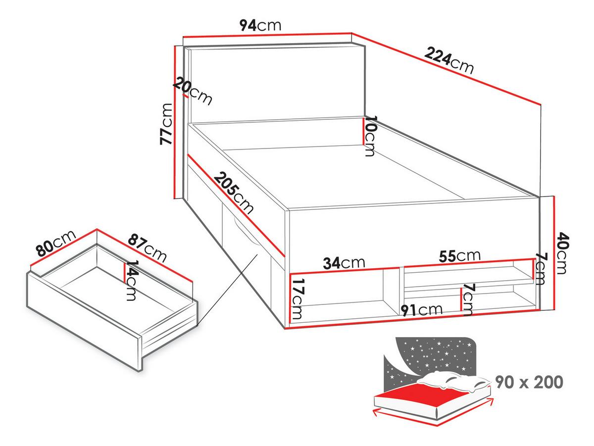 JUGENDBETT Planet 14 L / P - Eichefarben/Schwarz, Holzwerkstoff (90/200cm) - MIRJAN24