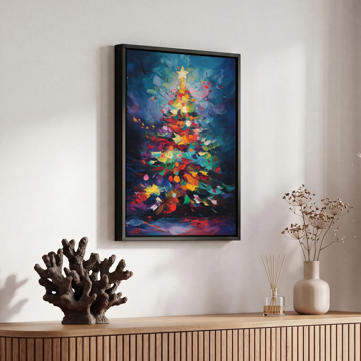 LEINWAND Bilder mit Rahmen - Weihnachtsbaum - Weihnachten - Abstrakt - Farbenfroh - 20x30 - Multicolor, Textil (20/30cm) - MuchoWow