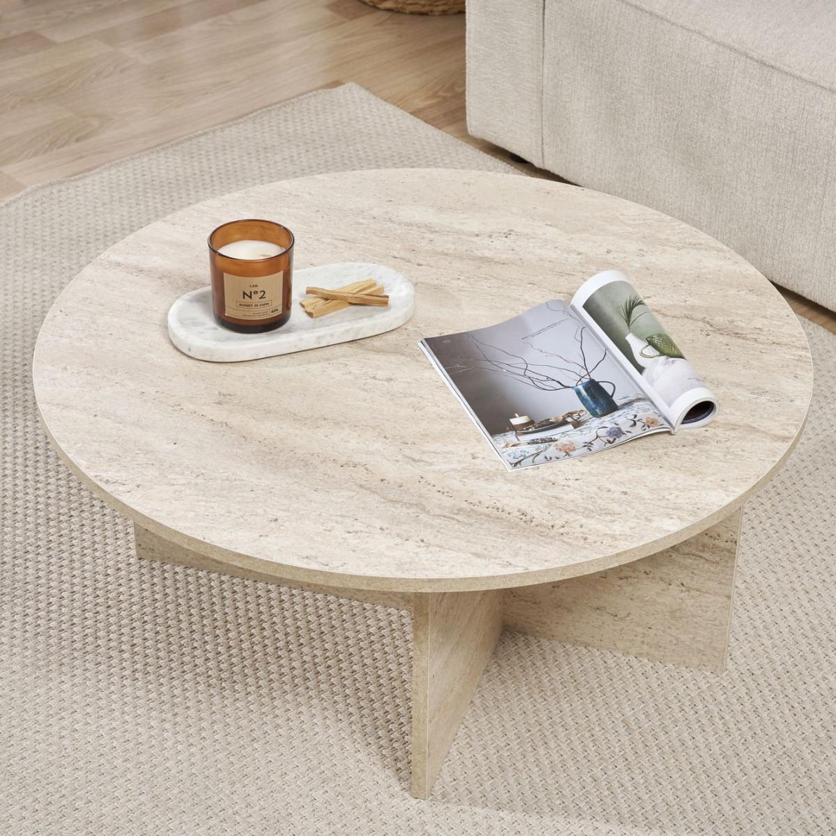 COUCHTISCH mit abgerundeter Platte - soleil 90/90/40 cm - Beige, Holzwerkstoff (95/90/40cm) - Calicosy
