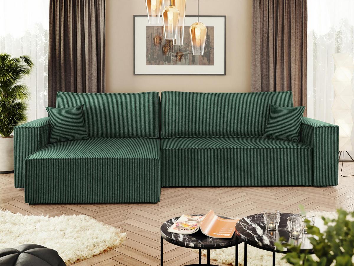 ECKSOFA Karl Cord Maxi - Schwarz/Grün, Holz/Kunststoff (272/145cm) - MIRJAN24